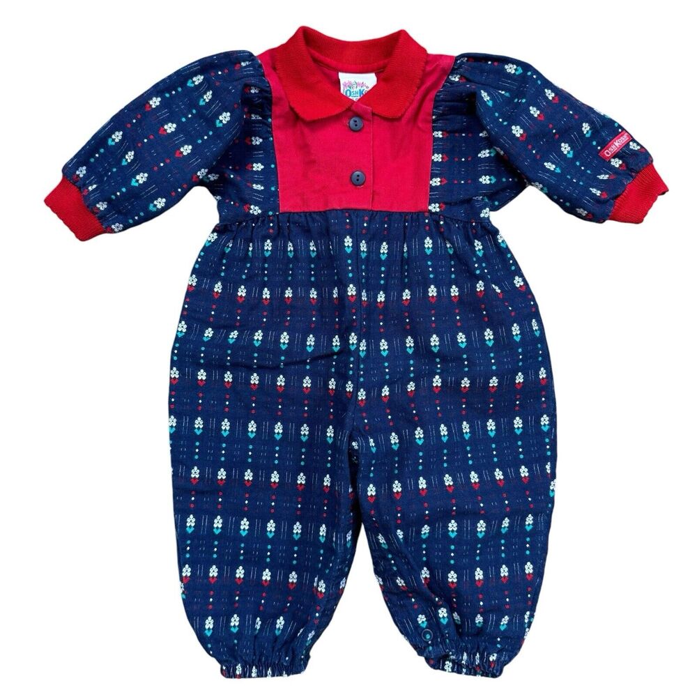 Vintage Oshkosh Romper Denim Jumpsuit Bubble Cuffs USA size 3-6 Mo